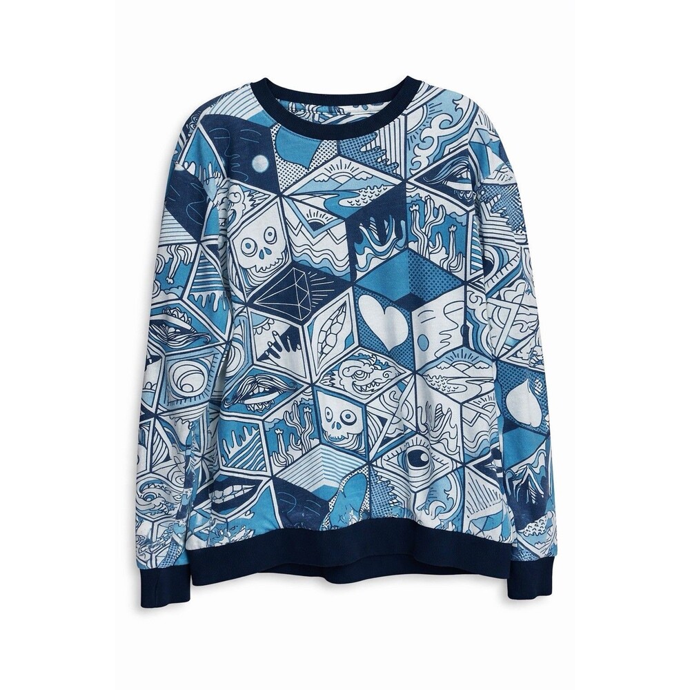 Super Massive Sweatshirt XL Blue Psychedelic Geometric Skull Eye Streetwear